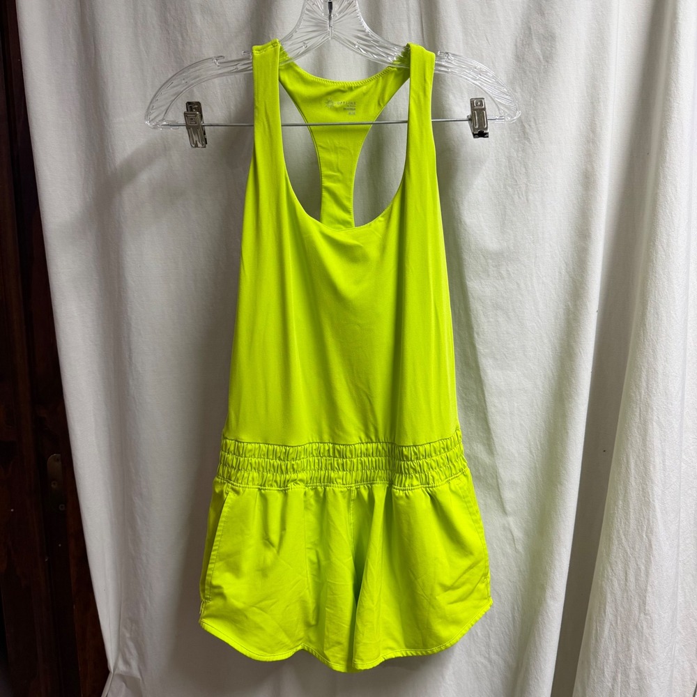 OFFLINE by Aerie Real Me Athletic Romper Neon Lime Green Racerback Smocked M